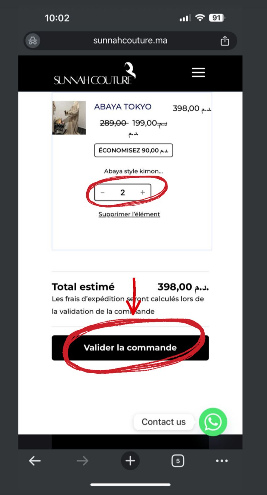 Étape 5 - Validation commande